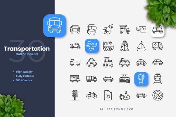 Transportation Icons: Clean Design for Versatile Use